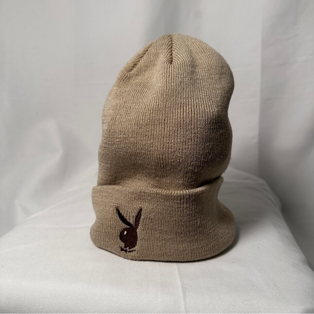 Playboy PacSun Logo Beanie Tan Ribbed Knit Unisex One Size - Picture 3 of 6